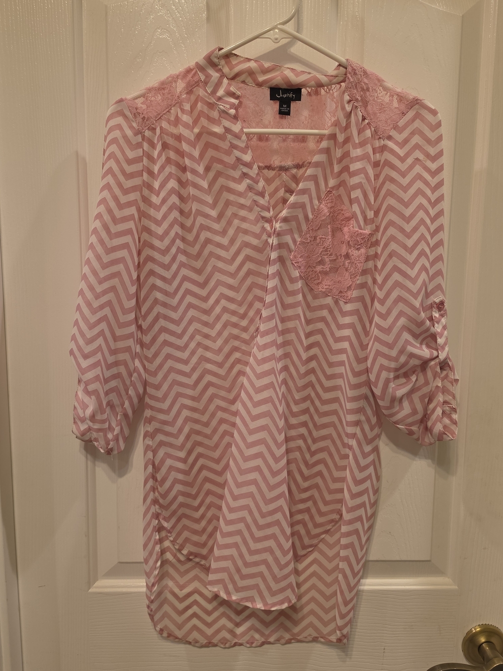 Joules Pink Chevron Lace-Accent Women’s Blouse